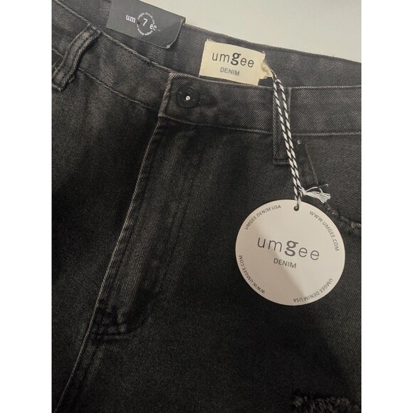 Umgee Denim Black Distressed Fray Hem Shorts Size 7 NWT High Rise Raw Edge - Picture 3 of 11